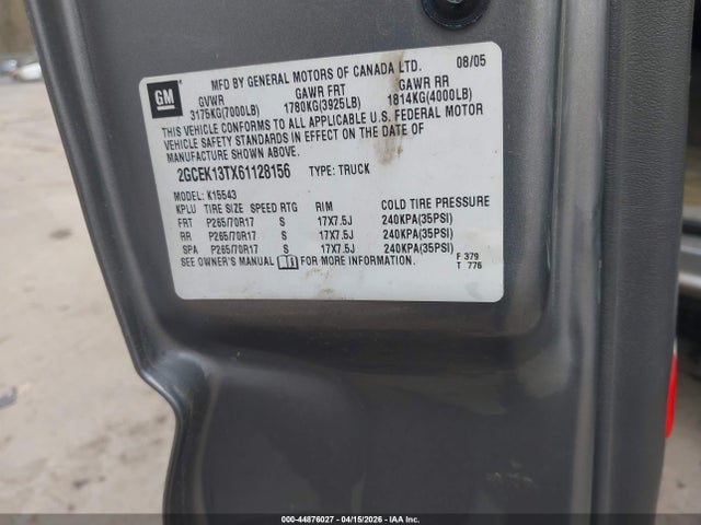 Продаж на аукціоні авто 2006 Chevrolet Silverado 1500 Lt1, vin: 2GCEK13TX61128156, номер лоту: 44876027
