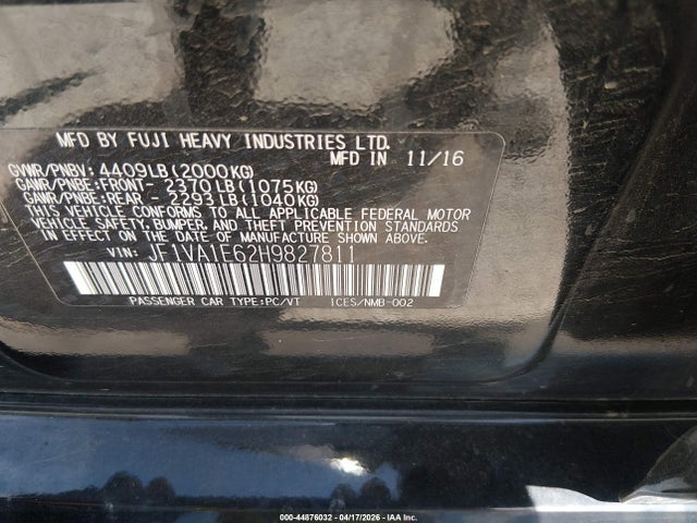 Auction sale of the 2017 Subaru Wrx Premium, vin: JF1VA1E62H9827811, lot number: 44876032