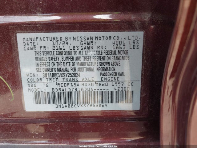 3N1AB8CVXSY252824 Nissan SENTRA SV