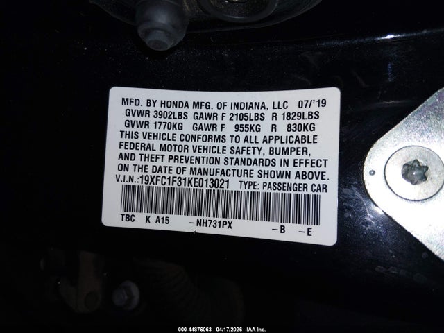 19XFC1F31KE013021 Honda CIVIC EX