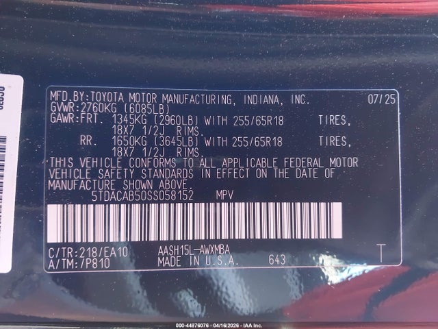 5TDACAB50SS058152 Toyota Grand Highlander Hybrid Xle