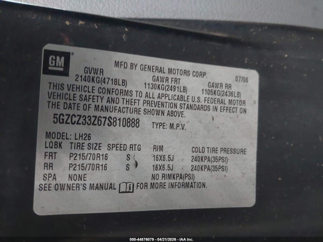 Aukcja sprzedaży 2007 Saturn Vue Hybrid, vin: 5GZCZ33Z67S810888, numer aukcji: 44876079