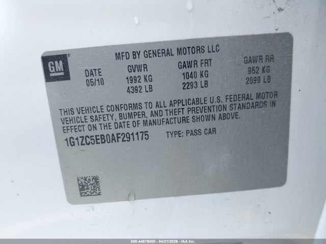 Продаж на аукціоні авто 2010 Chevrolet Malibu Lt, vin: 1G1ZC5EB0AF291175, номер лоту: 44876080