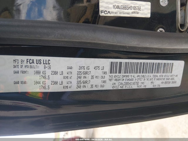 Продаж на аукціоні авто 2017 Jeep Compass Sport 4x4, vin: 1C4NJDBB5HD105792, номер лоту: 44876090