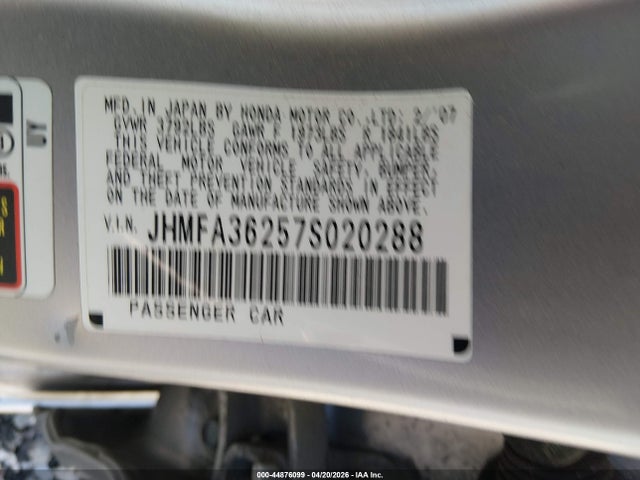 Aukcja sprzedaży 2007 Honda Civic Hybrid, vin: JHMFA36257S020288, numer aukcji: 44876099