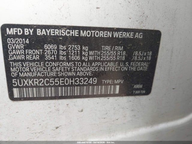 Продаж на аукціоні авто 2014 Bmw X5 Sdrive35i, vin: 5UXKR2C55E0H33249, номер лоту: 44876105