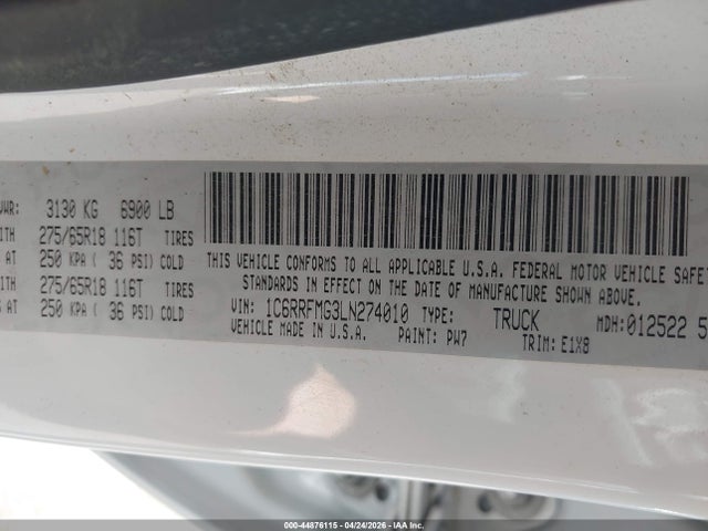 1C6RRFMG3LN274010 RAM 1500 Big Horn 4x4 6&#039;4 Box