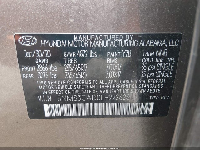 Hyundai Santa Fe Sel 2020 5NMS3CAD0LH222626 Image 9