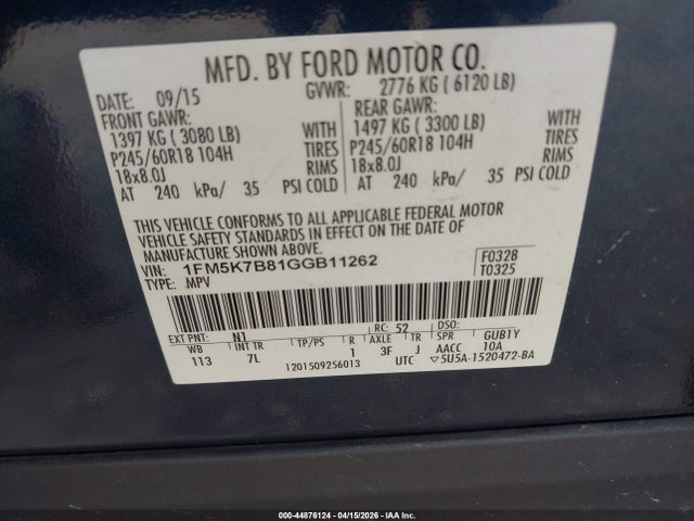 Ford Explorer 2016 1FM5K7B81GGB11262 Image 9