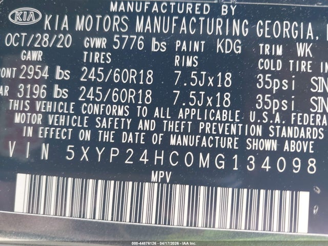 Aukcja sprzedaży 2021 Kia Telluride Lx, vin: 5XYP24HC0MG134098, numer aukcji: 44876126