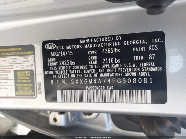 Продажа на аукционе авто 2015 Kia Optima Lx, vin: 5XXGM4A74FG508081, номер лота: 44876127