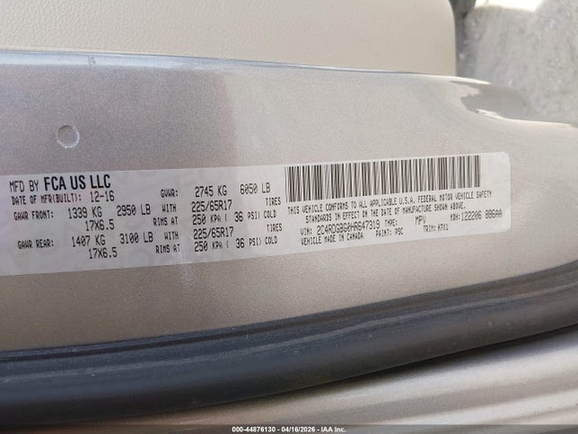 44876130 :رقم المزاد ، 2C4RDGBG0HR647319 vin ، 2017 Dodge Grand Caravan Se مزاد بيع
