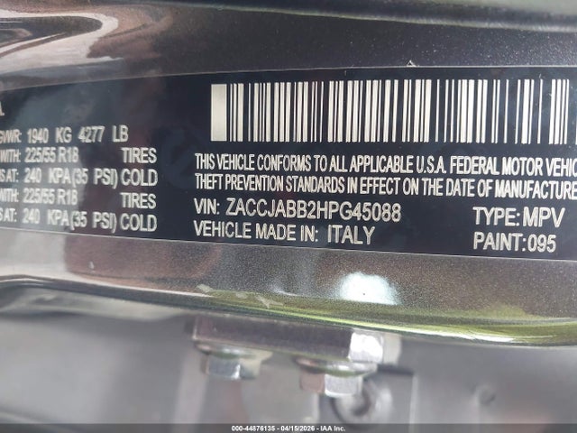 Продажа на аукционе авто 2017 Jeep Renegade Latitude Fwd, vin: ZACCJABB2HPG45088, номер лота: 44876135