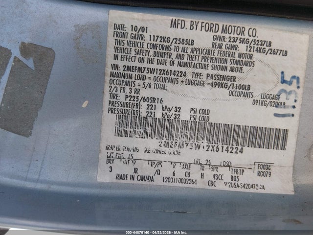 Продаж на аукціоні авто 2002 Mercury Grand Marquis Ls, vin: 2MEFM75W12X614224, номер лоту: 44876140