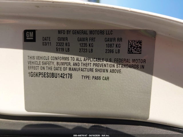 44876147 :رقم المزاد ، 1G6KP5ES0BU142178 vin ، 2011 Cadillac Dts Platinum Collection مزاد بيع