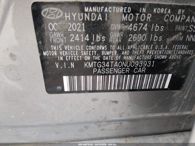 44876182 :رقم المزاد ، KMTG34TA0NU093931 vin ، 2022 Genesis G70 2.0t Rwd مزاد بيع