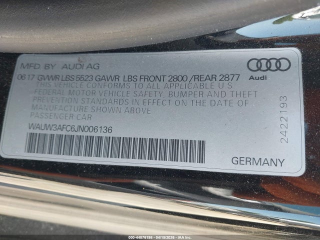 Продаж на аукціоні авто 2018 Audi A7 3.0t Premium Plus, vin: WAUW3AFC6JN006136, номер лоту: 44876198