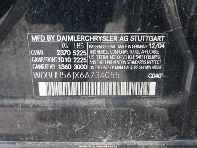 2006 Mercedes-benz E 350 მანქანა იყიდება აუქციონზე, vin: WDBUH56JX6A734055, აუქციონის ნომერი: 44876213