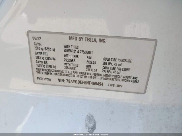 7SAYGDEF6NF469494 Tesla Model Y Performance Dual Motor All-wheel Drive