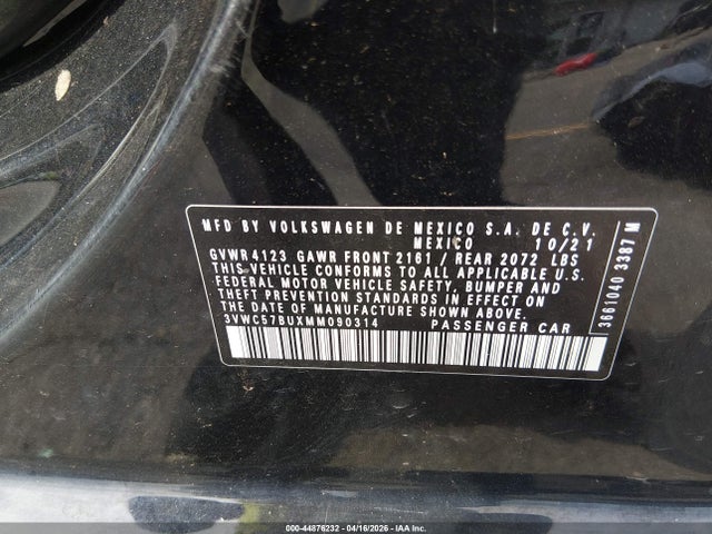 Продаж на аукціоні авто 2021 Volkswagen Jetta 1.4t R-line/1.4t S/1.4t Se, vin: 3VWC57BUXMM090314, номер лоту: 44876232