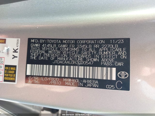 Продажа на аукционе авто 2024 Toyota Prius Le, vin: JTDACAAU3R3020547, номер лота: 44876239