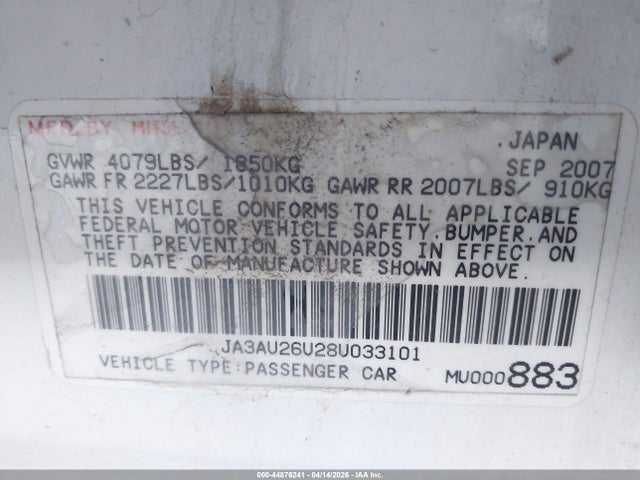 2008 MITSUBISHI LANCER JA3AU26U28U033101 Photo 8