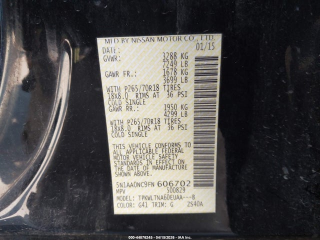 5N1AA0NC9FN606702 Nissan Armada Platinum/sl/sv