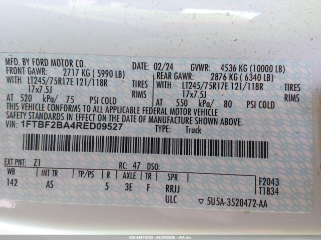Aukcja sprzedaży 2024 Ford F-250 Xl, vin: 1FTBF2BA4RED09527, numer aukcji: 44876258
