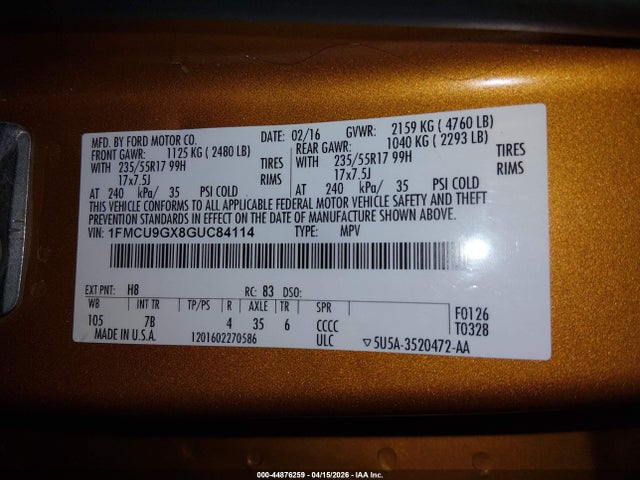 1FMCU9GX8GUC84114 Ford ESCAPE SE