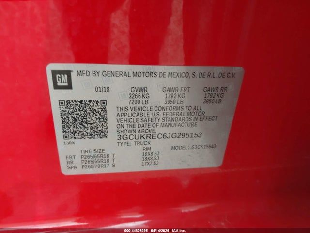 3GCUKREC6JG295153 Chevrolet Silverado 1500 2lt