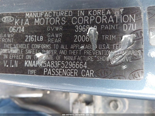 KNAFX5A83F5296664 KIA FORTE EX