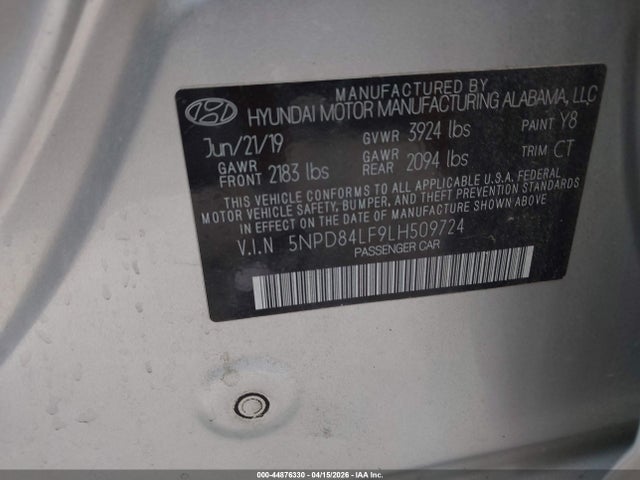 Продажа на аукционе авто 2020 Hyundai Elantra Sel, vin: 5NPD84LF9LH509724, номер лота: 44876330