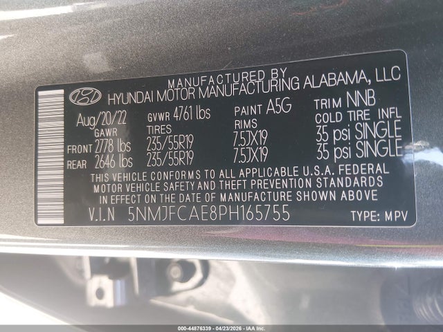 Продаж на аукціоні авто 2023 Hyundai Tucson Sel, vin: 5NMJFCAE8PH165755, номер лоту: 44876339