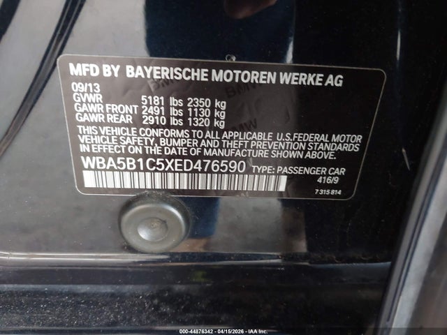 Aukcja sprzedaży 2014 Bmw 535i, vin: WBA5B1C5XED476590, numer aukcji: 44876342