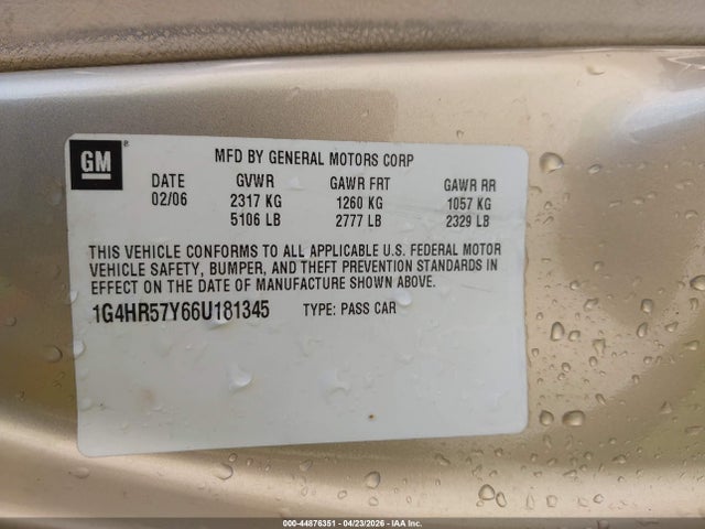 44876351 :رقم المزاد ، 1G4HR57Y66U181345 vin ، 2006 Buick Lucerne Cxl مزاد بيع