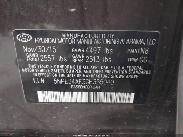 Aukcja sprzedaży 2016 Hyundai Sonata Sport, vin: 5NPE34AF3GH355040, numer aukcji: 44876365
