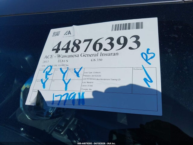 Продажа на аукционе авто 2013 Lexus Gs 350, vin: JTHCE1BL1D5004786, номер лота: 44876393