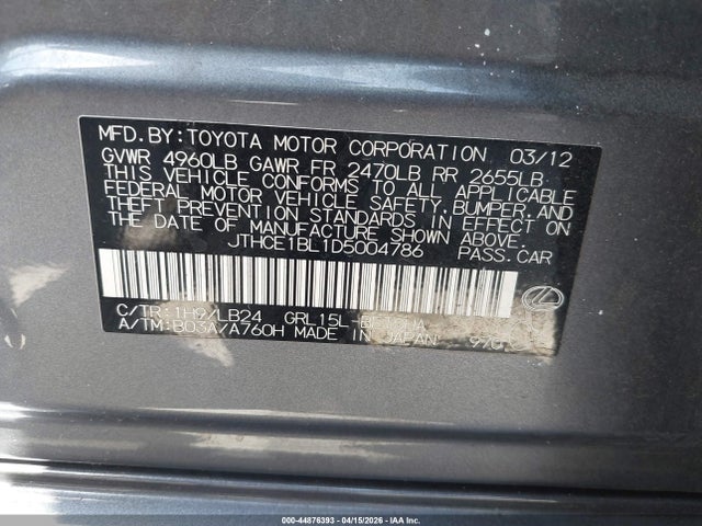 Продажа на аукционе авто 2013 Lexus Gs 350, vin: JTHCE1BL1D5004786, номер лота: 44876393