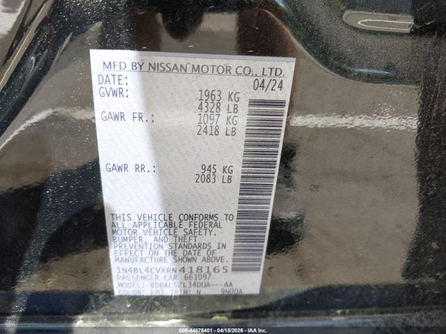 Aukcja sprzedaży 2024 Nissan Altima Sr Fwd, vin: 1N4BL4CVXRN418165, numer aukcji: 44876401