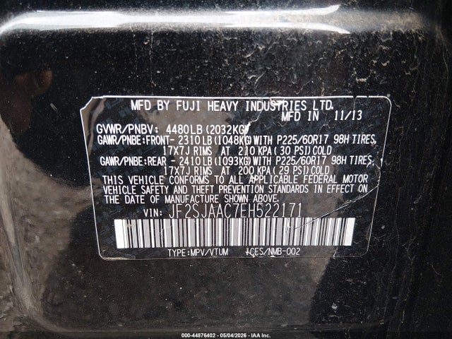 Aukcja sprzedaży 2014 Subaru Forester 2.5i, vin: JF2SJAAC7EH522171, numer aukcji: 44876402