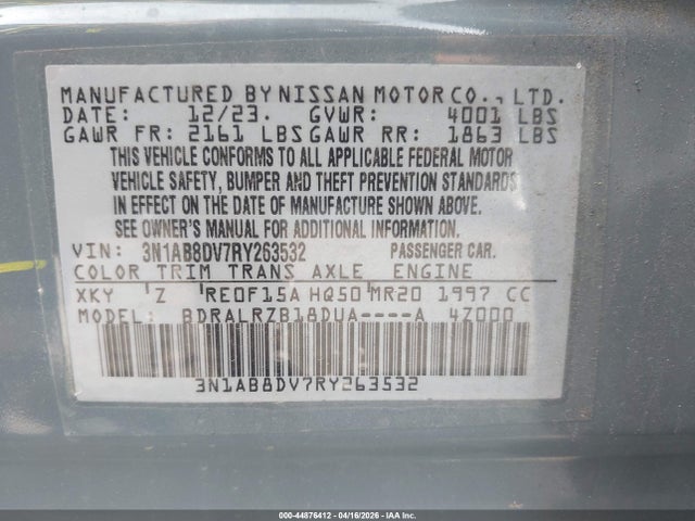 44876412 :رقم المزاد ، 3N1AB8DV7RY263532 vin ، 2024 Nissan Sentra Sr Xtronic Cvt مزاد بيع