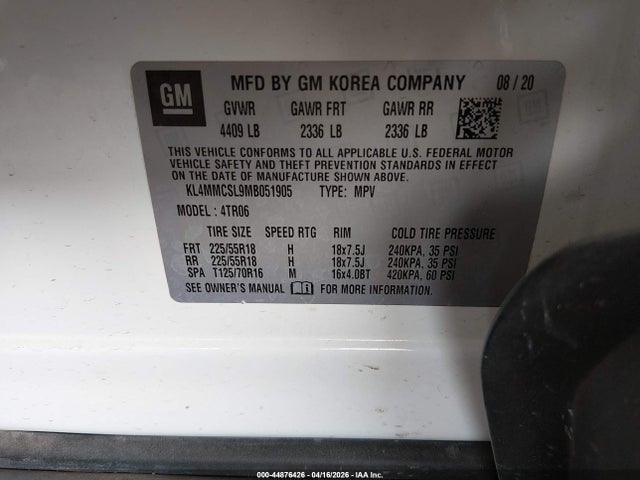 44876426 :رقم المزاد ، KL4MMCSL9MB051905 vin ، 2021 Buick Encore Gx Awd Preferred مزاد بيع