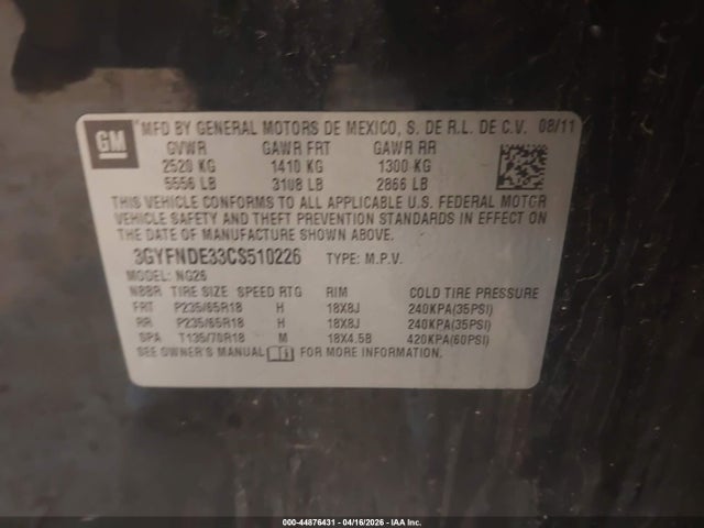 Aukcja sprzedaży 2012 Cadillac Srx Luxury Collection, vin: 3GYFNDE33CS510226, numer aukcji: 44876431