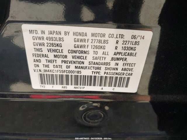Продаж на аукціоні авто 2015 Acura Rlx, vin: JH4KC1F55FC000185, номер лоту: 44876432