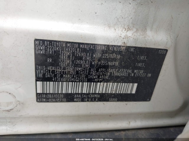4T3E6RFV5MU022556 Toyota Rav4 Hybrid Xse