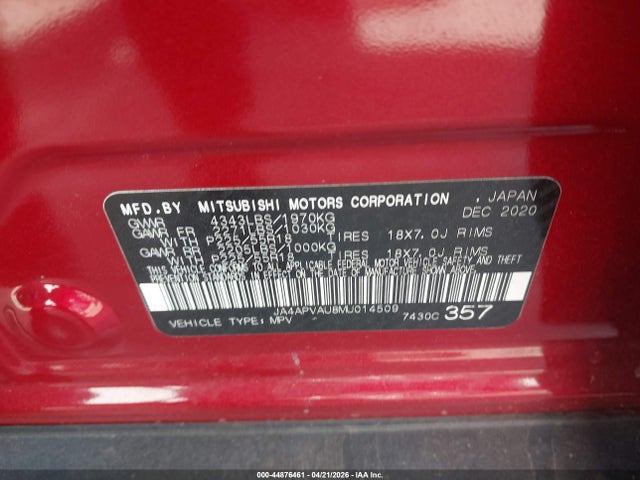 Продаж на аукціоні авто 2021 Mitsubishi Outlander Sport 2.0 Se 2wd, vin: JA4APVAU8MU014509, номер лоту: 44876461