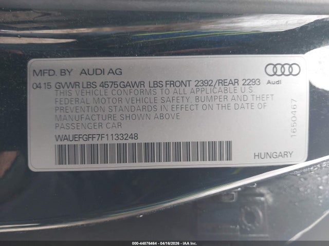 Продаж на аукціоні авто 2015 Audi A3 2.0t Premium, vin: WAUEFGFF7F1133248, номер лоту: 44876464