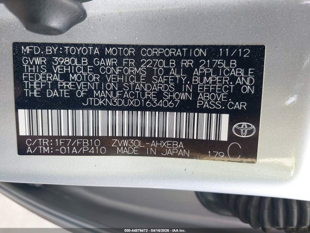 2013 TOYOTA PRIUS JTDKN3DUXD1634067 Photo 8