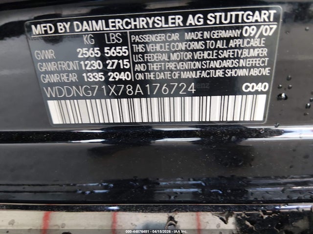 Продажа на аукционе авто 2008 Mercedes-benz S 550, vin: WDDNG71X78A176724, номер лота: 44876481