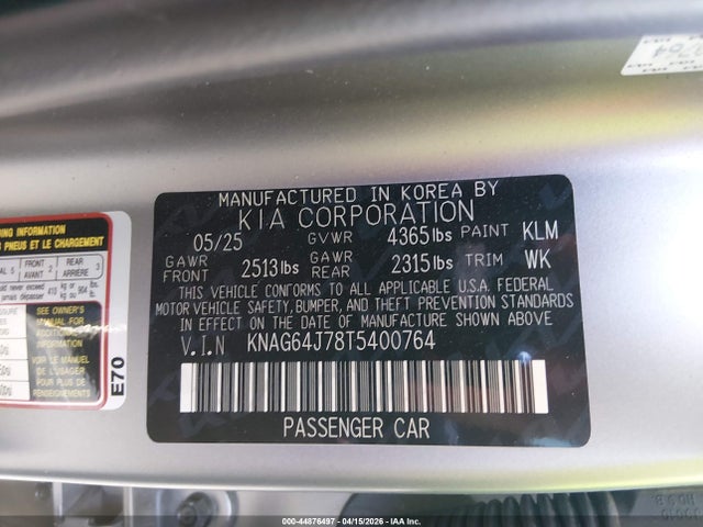 Продажа на аукционе авто 2026 Kia K5 Gt-line Fwd, vin: KNAG64J78T5400764, номер лота: 44876497